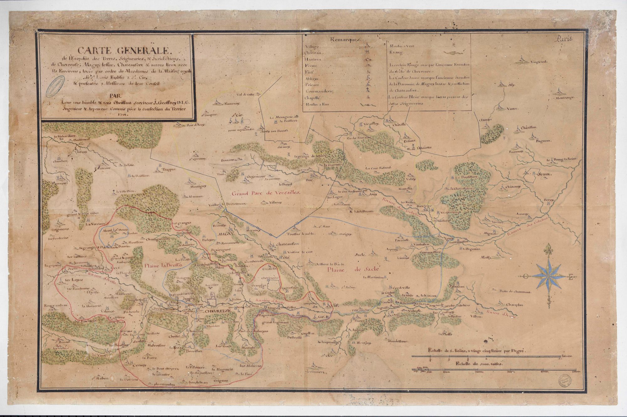 Carte générale de l'étendue des terres, seigneuries et juridictions de Chevreuse, Magny Lessart, Chateaufort et autres lieux avec les environs 